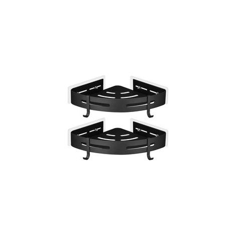 Étagère d'Angle Douche Sans Perçage, Métal avec 2 Crochets Rangement Salle de Bain (Noir)