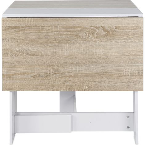Mesa de Comedor Plegable Madera 2 Estantes Cocina, /Salón/escritorio,Ahorra Espacio,Color blanco + roble (1/5)