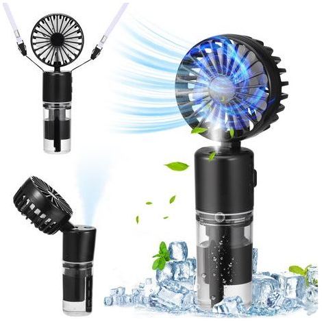Mini ventilateur brumisateur portable, 4000 mAh, rechargeable par USB (autonomie de 5 à 21 heures), 4 vitesses, silencieux, pliable et de poche, idéal pour les voyages et les activités de plein air. C (1/5)