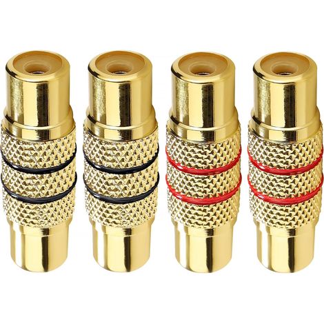 4 Pièces RCA Femelle à Femelle Coupleur, Adaptateur Coupleur Phono RCA, pour Haut-Parleurs, Phono, Amplificateur, Plaqué Or (1/5)