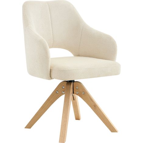 Lot de 2 chaises de salle à manger pivotantes à 360° avec pieds en bois massif. Revêtement en tissu beige rembourré, assise en mousse, dossier ergonomique, chaise de salle à manger moderne au style lé (1/5)