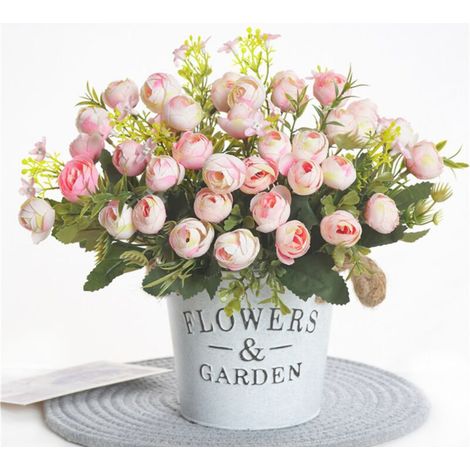 1 Bouquet 13 têtes fleurs artificielles Rose thé bourgeon fleur soie faux fleur flores pour bricolage maison jardin décoration de mariage Rose clair