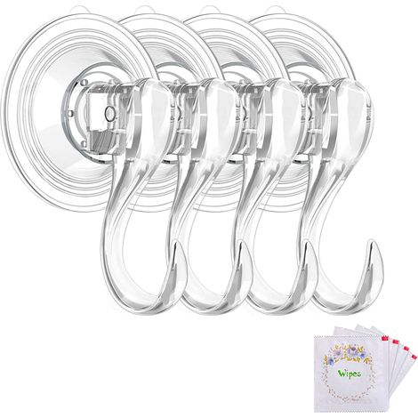 Crochets à ventouse, petits crochets transparents réutilisables et robustes avec chiffon de nettoyage, pour fenêtres, vitres, cuisine et salle de bain, pour serviettes, peignoirs, ustensiles, couronne (1/5)
