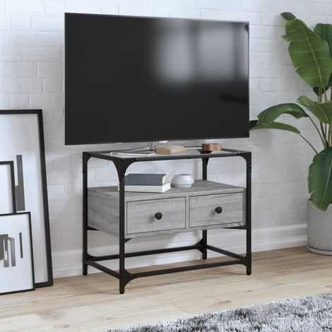 Mueble TV cristal y madera ingeniería gris  60x35x51 cm