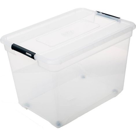 5Five Simply Smart – Boîte de rangement à roulettes 100 L – Transparent – Polypropylène – Dimensions 66.6 x 47.5 x 45.5 cm – Idéale pour organisation maison