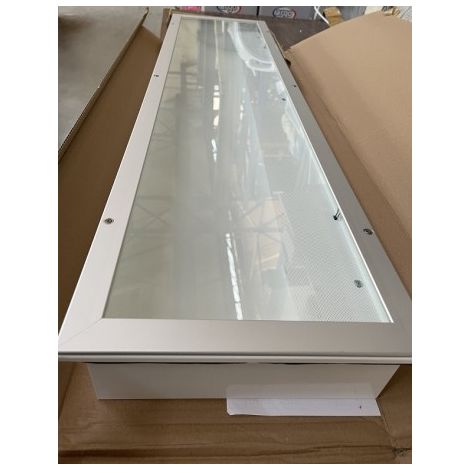 Plafonnier encastré fluo 2x28W étanche bord alu 1200x300mm verre serigraphié tube T5 (non incl) ballast 230V IP65 PRISMA HRLV