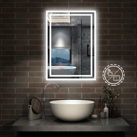 Bathroom Mirror with Lights Anti Fog Touch Sensor Wall Mounted LED Bathroom Mirrors - 500x700mm Dimmable 3 Colour