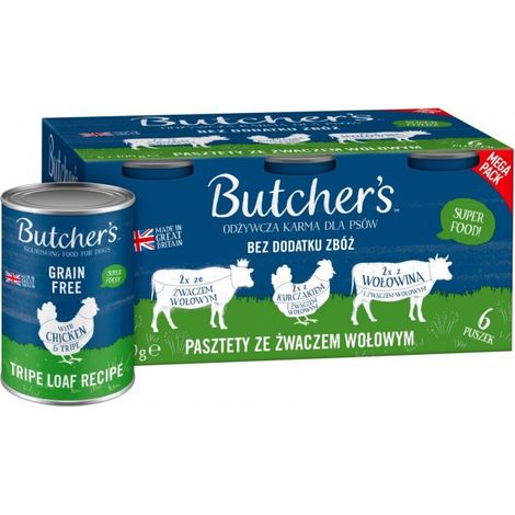 BUTCHER'S Original Mega pack mix con rumine di manzo - cibo umido per cani - 24x400g (4x(6x400g))