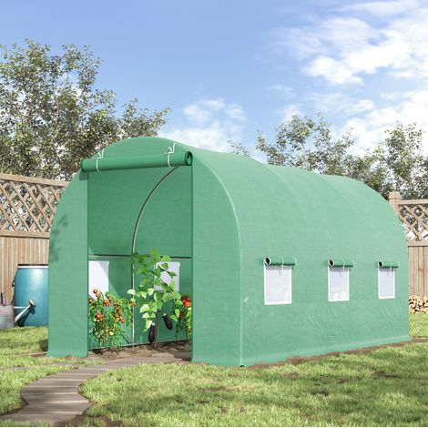 Serre de jardin 445x190x200 cm acier vert OKMYHOME (1/4)
