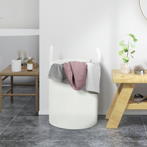Panier à linge portable et pliable de 36 L avec poignées. Panier à linge en coton naturel. Ø 38 x 45 cm. Blanc crème.