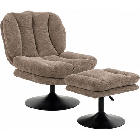 Fauteuil de salon - Fauteuil lounge avec repose-pieds, pivotant à 360°, Brun, en velours effet pluie (1/5)