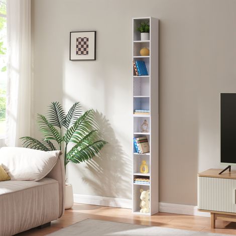 Scaffale a Colonna Tynset con 10 Scomparti per CD DVD 187x20x17 cm Bianco [en.casa] (1/5)