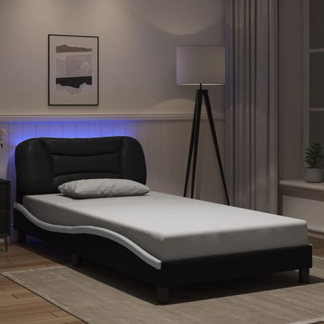 Estructura de cama con LED sin colchón Hvar negro blanco 100x200 cm vidaXL (1/5)