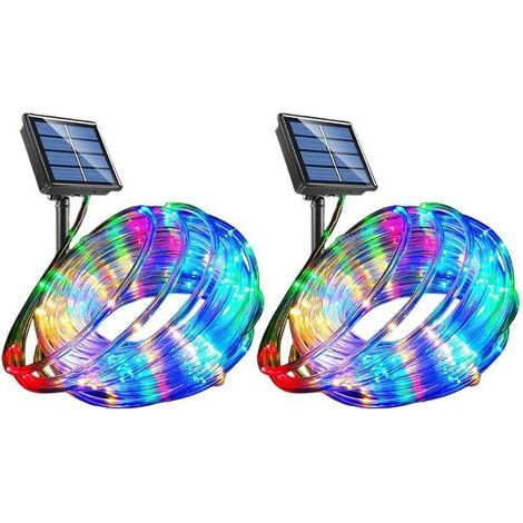 Guirlande lumineuse LED solaire 40 pieds (12 m) 100 LEDs, ruban étanche multicolore 8 modes, tube lumineux extérieur pour décoration féerique (1/5)