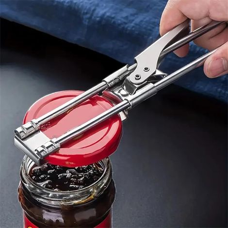 Ouvre-boîte argenté, 19,5 x 3 cm, en acier inoxydable, réglable, ouvre-boîte multifonctionnel avec bouchon à vis, accessoire de cuisine. (1/5)