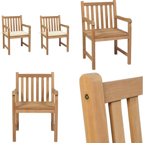 Gartenstühle 2 Stk. Mit Cremeweißen Kissen Massivholz Teak - Gartenstuhl - Gartenstühle - Home & Living (1/5)