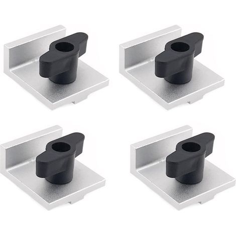 Set mit 4 kurzen, bidirektionalen Anschlägen für T-Nut-Systeme, aus silberfarbenem Aluminium, inklusive Befestigungsmaterial, für Holzbearbeitungsprojekte (1/5)