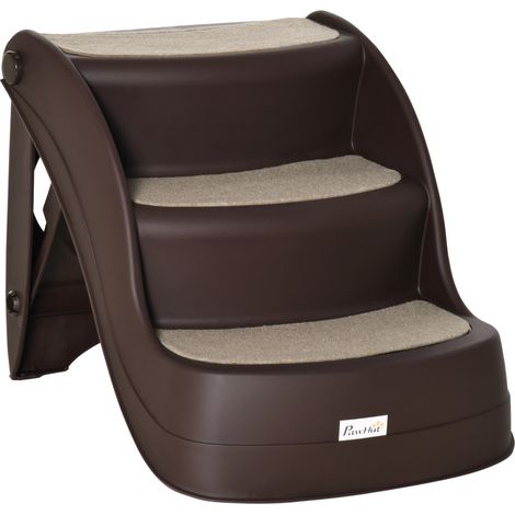 Échelle pour chiens pliable avec 3 marches antidérapantes en PP, 49x38x38 cm, marron. (1/5)