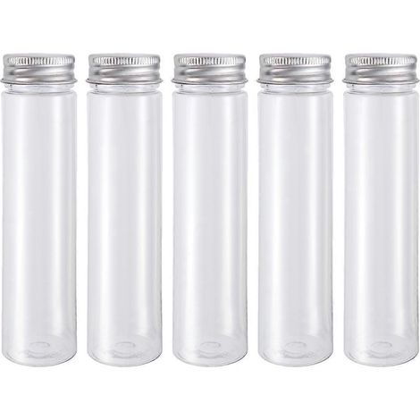 Lot de 12 tubes à essai transparents en plastique à fond plat avec bouchon à vis, 110 ml, pour bonbons, cosmétiques, lotions, etc.-12pcs