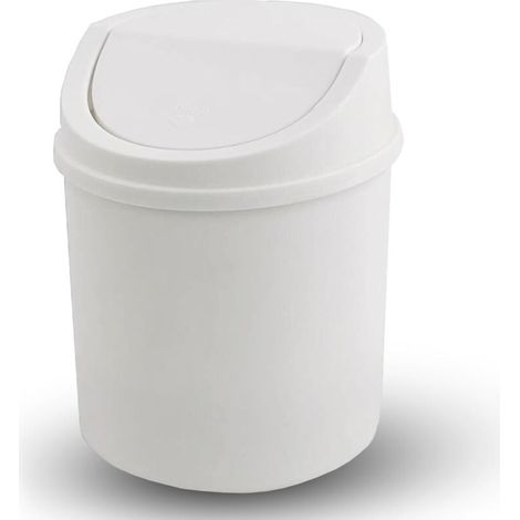 Mini Poubelle avec Couvercle, Poubelle de Table, Petite Poubelle en Plastique, Blanc