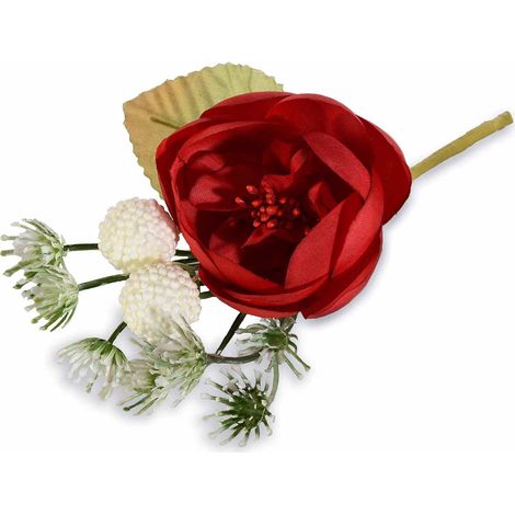 Anemoni rossi in stoffa con fiorellini artificiali, set da 16 pezzi, cm 10 H (con gambo 16)