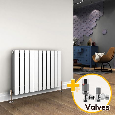 ELEGANT 600 x 836 mm White Horizontal Designer Radiator Double Column Flat Panel Radiator Heater + Chrome Thermostatic Radiator Valves (1/5)
