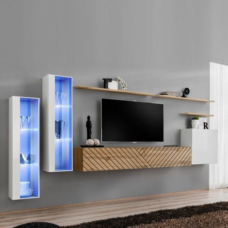 Ensemble Meuble TV "Switch Lamel XI" 330cm Naturel & Blanc (1/5)
