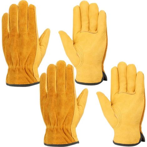 Lot de 2 gants de travail résistants – Cuir de vachette avec protection PU – Anti-coupure pour mécanique et jardinage – Taille M (1/5)