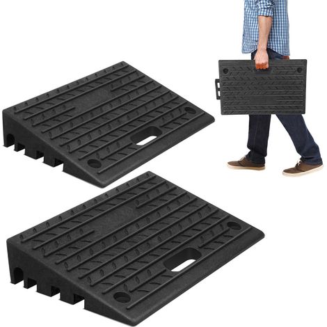 Jiubiaz Set di 2 Rampa di carico con maniglie, rampa portatile in gomma da marciapiede alta 11 cm per auto, moto, sedie a rotelle 49x30x11cm (1/5)