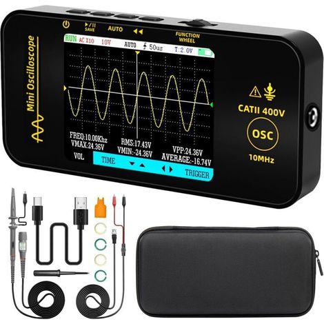 Mini Oscilloscope Numérique de Poche 10MHz Bande Passante 48MSa/s Échantillonnage Oscilloscope Portable Rechargeable Ultra Mince avec 3,2 Pouces Écran Couleur pour Automobile Audio Électronique (1/5)