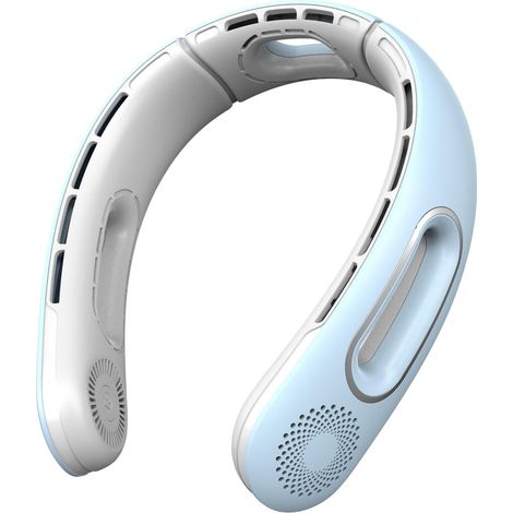 Nackenventilator, blattloser Ventilator, 4 Geschwindigkeitsstufen, USB-aufladbar, 3000-mAh-Akku, dreifacher Luftstrom, leicht, freihändig bedienbar, hellblau (1/5)