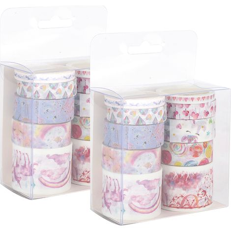 Lot 2 rouleaux ruban adhésif masquage motif licornes, stickers en papier pour déco DIY, bricolage, scrapbooking, papeterie (1/5)