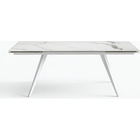 Tavolo "Arcturus" con gambe in ferro e piano in ceramica, design moderno, 160/240 x 110 x h 75 cm -Grigio Lucido (1/4)