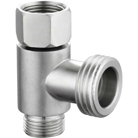 Raccord en T à 3 voies 3/8" et 1/2" en acier inoxydable pour tuyau d'eau 3/8", finition nickel brossé (1/5)