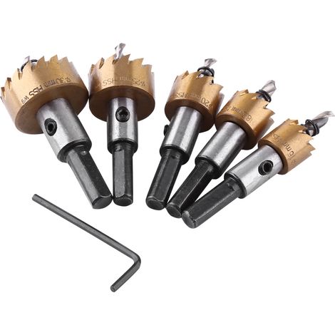 5pcs Titanium HSS Drill Bit Hole Saw Set Metalworking Cutter Tools 16-30mm