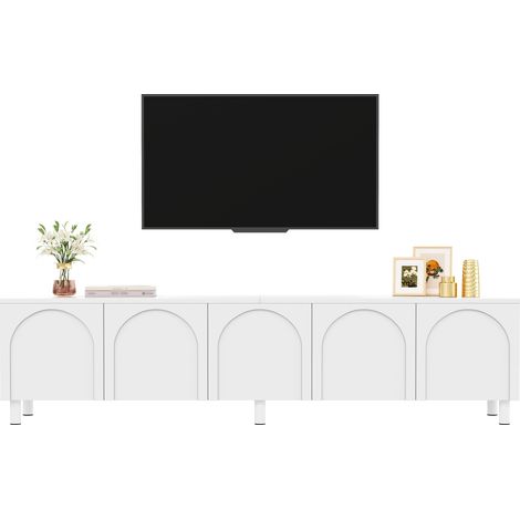 Meuble TV bas pour salon, meuble TV à 5 portes, pieds en métal, en panneaux de particules et MDF, meuble TV de rangement moderne (1/5)