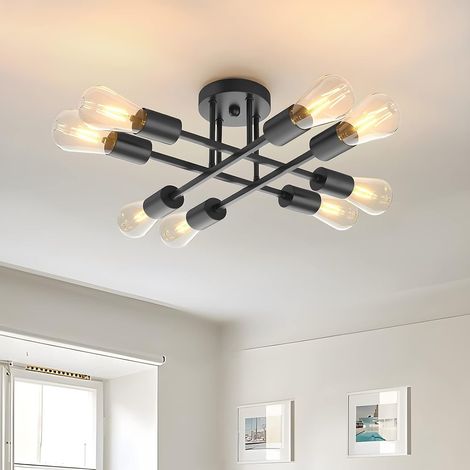 8 Luce Lampada da Soffitto Vintage E27 Nero Lampadario da Soffitto per Camera da Letto, Soggiorno, Cucina(Senza Lampadina) (1/5)