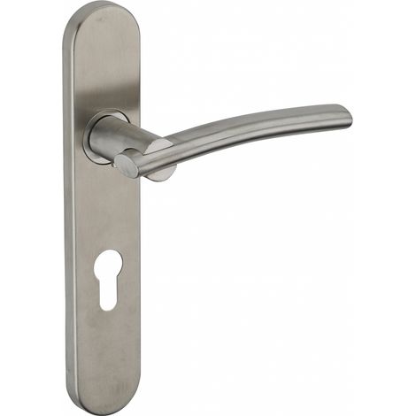 Thirard – Poignée de porte d'entrée Poseidon – Trou de cylindre 7mm – Entr'axes 195mm – Inox brossé – Ensemble monobloc (1/4)