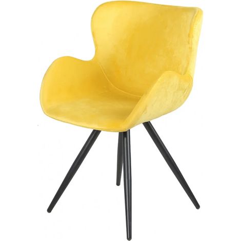 Chaise style scandinave velours jaune et pied métal noir - LOTUS (1/5)