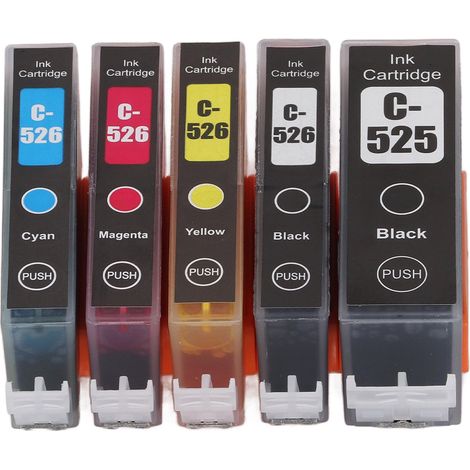 Cartouches d'encre transparentes grande capacité, pack combiné pour imprimantes PIXMA IP4850, IP4950 et IX6550 (5 couleurs : noir, noir, cyan, jaune).