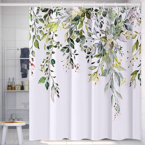 Rideau douche fleuri vert 180x180 polysilicium lavable séchage rapide (1/4)