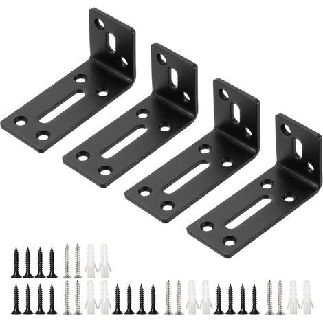 L-shaped corner bracket - Right angle bracket with screws - For fixing furniture and shelves - Black - 40 x 80 x 35 mm - 4 pieces (1/5)