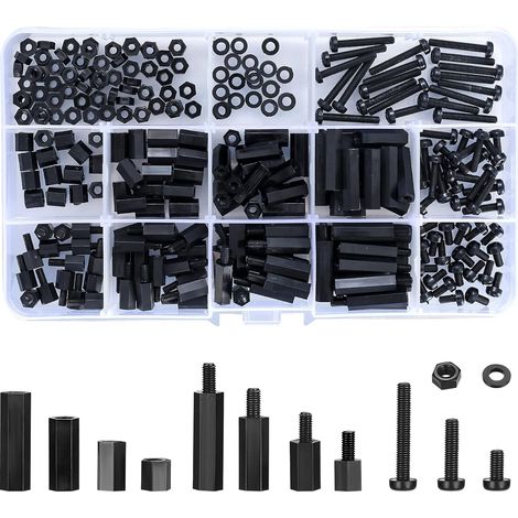 260 Pièces Entretoises Circuit d'écrou Vis Hexagonales Nylon, M3 écrous Vis d'écartement Mâles Femelles Circuit de Carte Mère PCB Pilier (Noir M3) (1/5)