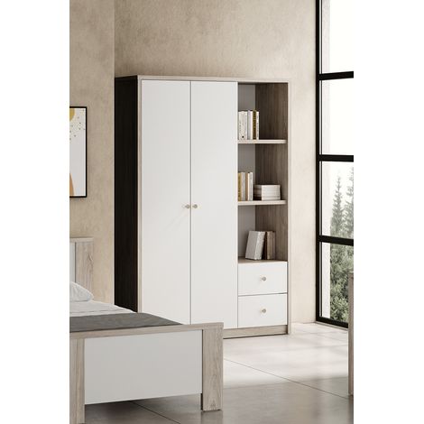 Armoire enfant contemporaine 135 cm chêne ivoire/blanc Enora (1/5)