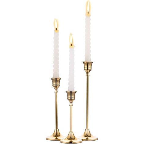 Ensemble de 3 chandeliers coniques en laiton doré - Supports décoratifs modernes pour table, table à manger, décoration intérieure vintage (1/5)