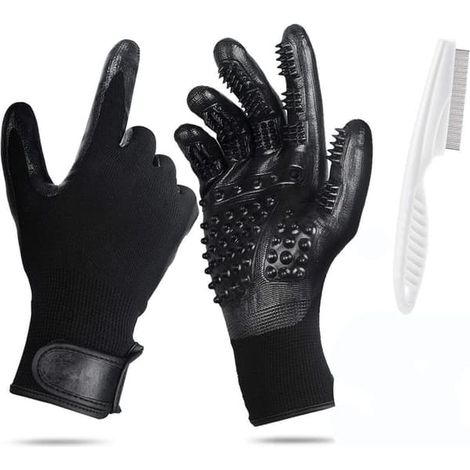 Lot de 2 gants de toilettage professionnels pour chevaux, chiens et chats. (1/5)