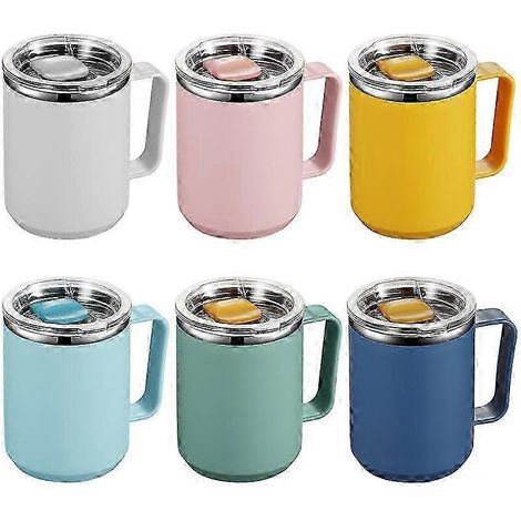 Mug isotherme sous vide, avec couvercle et poignée, mug isotherme à double paroi en acier inoxydable, avec poignée et couvercle. (1/4)