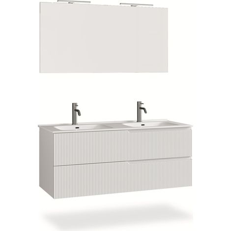 Ensemble salle de bain double vasque 5 pièces VENERE blanc mat (1/5)
