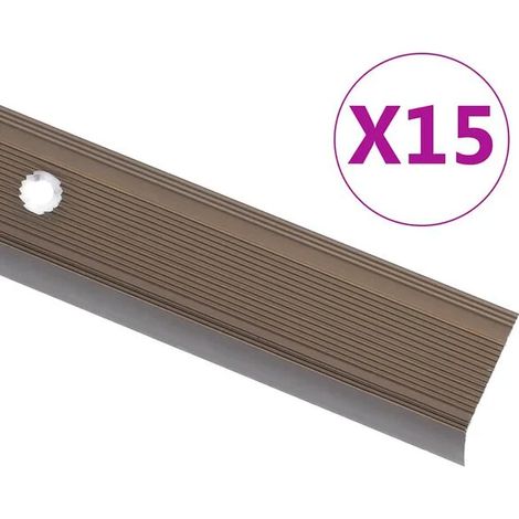 Bandes antidérapantes en forme de L pour escaliers, 15 pièces, aluminium, 90 cm, marron.