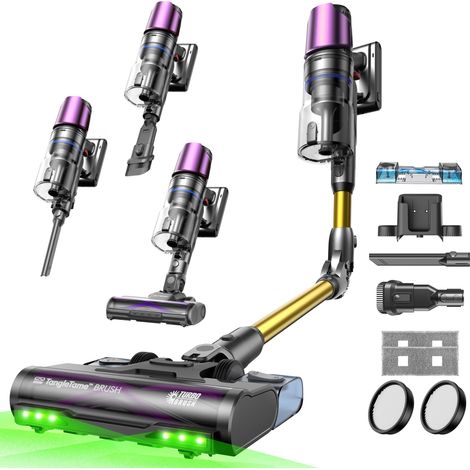 Aspirateur Balai sans Fil, 60kPa, Aspirateur Laveur, Réservoir d'eau 230ml, Technologie GreenEye, Tube Pliable, 60min Autonomie, Vidage avec Grattoir à Poussière pour Poils (1/5)